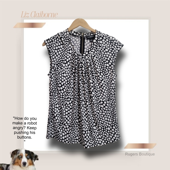 🌿Liz Claiborne Women's Medium Black and White Giraffe Print Career Top-CUTE! - Picture 9 of 10